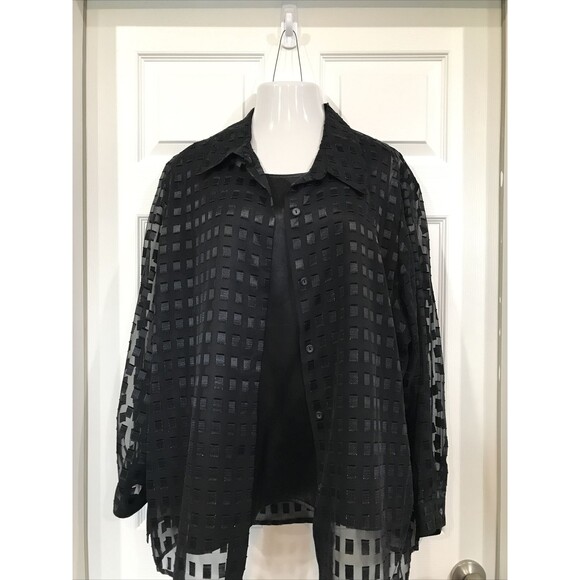 Notations Two Piece Set Camisole Blouse Black Dressy Windowpane Plus Size 3X - Picture 1 of 9